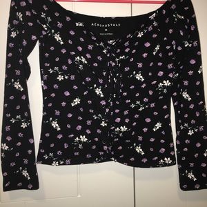 cropped, tie front, soft long sleeve tee